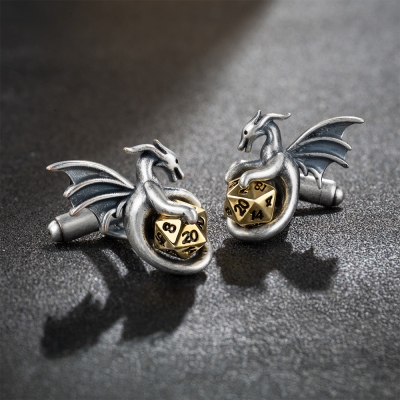 Rocking Small D20 Dice Dragon Cufflinks, A Pair of Cufflinks, Brass Cufflinks, DND Gift for Him, Gift for DM
