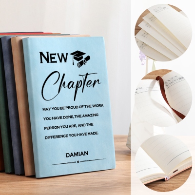 Personalized Name New Chapter Motivational Notebook, A5 Leather Journal, High School/College Class of 2025 Graduation Notebook, Gift for Graduates