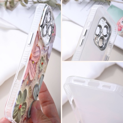 Glitter Flower iPhone Case with Rhinestones, Floral Bloom Cloud Case