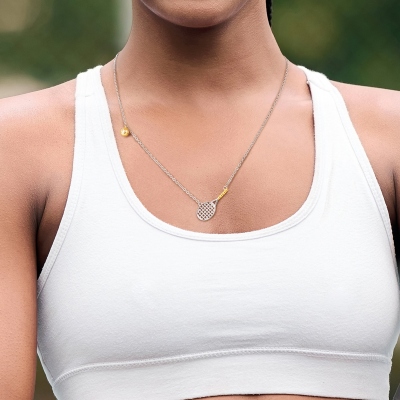 Dainty Tennis Necklace, 3D Tennis Racket & Ball Necklace, Sterling Silver 925 Sports Jewelry, Birthday/Anniversary Gift for Tennis Lovers/Sports Fans