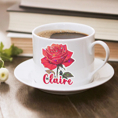 Personalized Name Birth Flower Sticker, Vinyl Decal for Laptop/Stationery/Office Supply/Bottle, Floral Label Tag, Birthday Gift for Her/Friends/Women