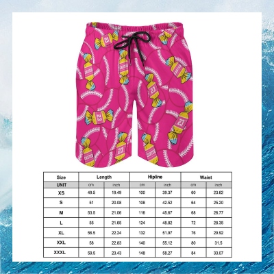 Candy Baseball Board Shorts – Colorful Sports Themed Swim Trunks for Men, Summer Beachwear Gift
