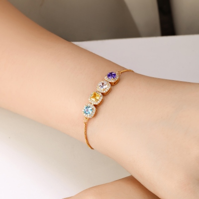 Custom Birthstone Candy Gem Cube Adjustable Bracelet, Colorful Slider Bracelet for Women and Girls, Personalized Sweet Jewelry Gift