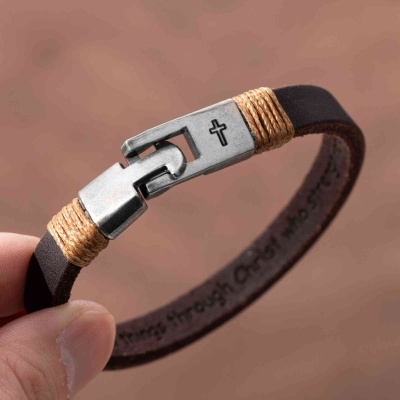 Unisex Cross Leather Bracelet For Men Personalized Gift For Husband Anniversary Dad Engraved Religious Jewelry For Him Men Custom Bracelets