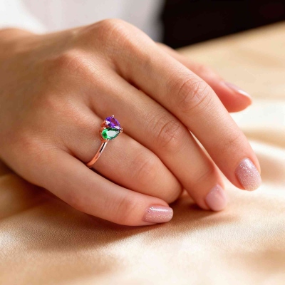 Bague en forme de cœur avec pierre de naissance pour épouse/sœur/petite amie