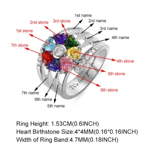 Anpassbarer Ring mit Herzförmigem Geburtsstein Sterling Silber gravierbar