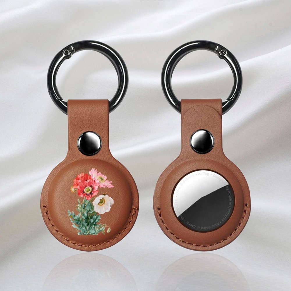 Custom Beauty Flower AirTag Holder Keychain, Vegan Leather, Cute Case