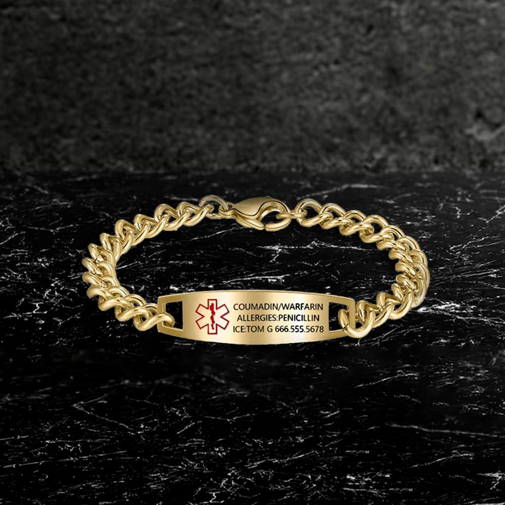 Custom Medical Bracelet, Waterproof Sport Alert ID Bracelet, Stainless