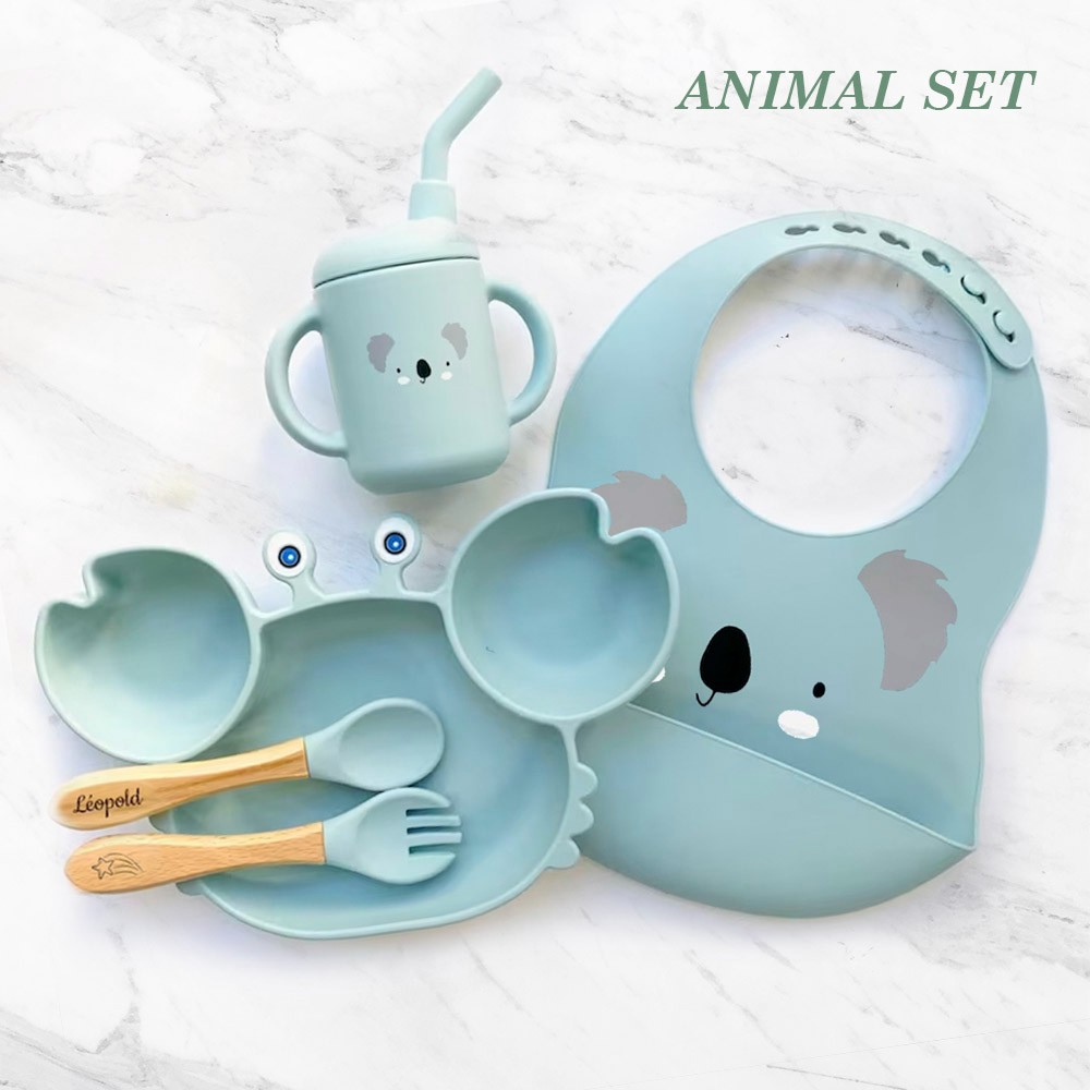 Personalized Engraved Crab Suction Plates for Baby, Silicone Bib & Bowl