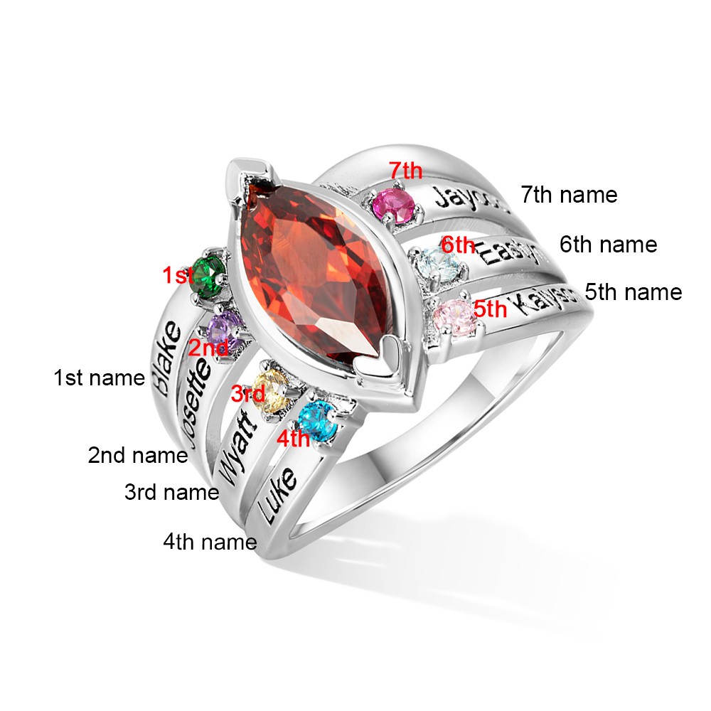 Custom 1-8 Names & Birthstones Marquise Ring, Birthstone Ring, Family Gift, Mother's Day Gift, Birthday/Christmas Gift for Mom/Grandma