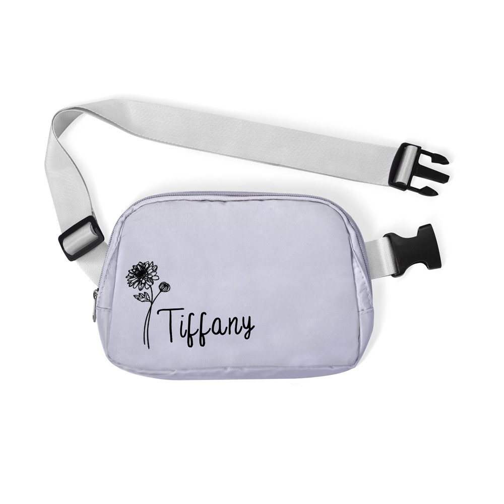 Personalized Birth Flower Waist Belt Bag with Name, Waist Pack with Adjustable Strap, Fanny Bag for Travel/Running/Hiking/Walking, Gift for Women