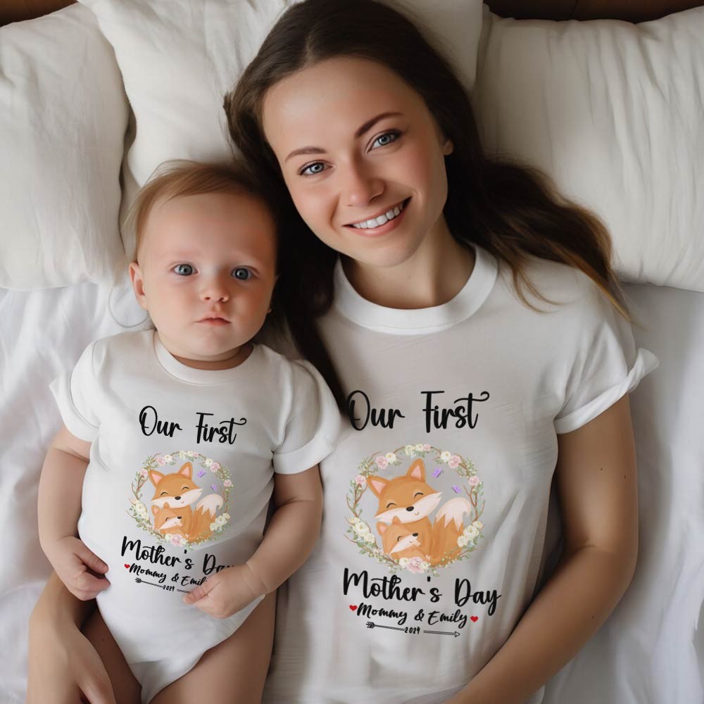 Our First Mother's Day Mom and Baby Set/Matching Shirt, Mummy and Baby Gift, Mama Baby Bunnies, T-shirt Bodysuit Romper Babygrow Vest Set, New Mom Gift, Mother's Day Gift