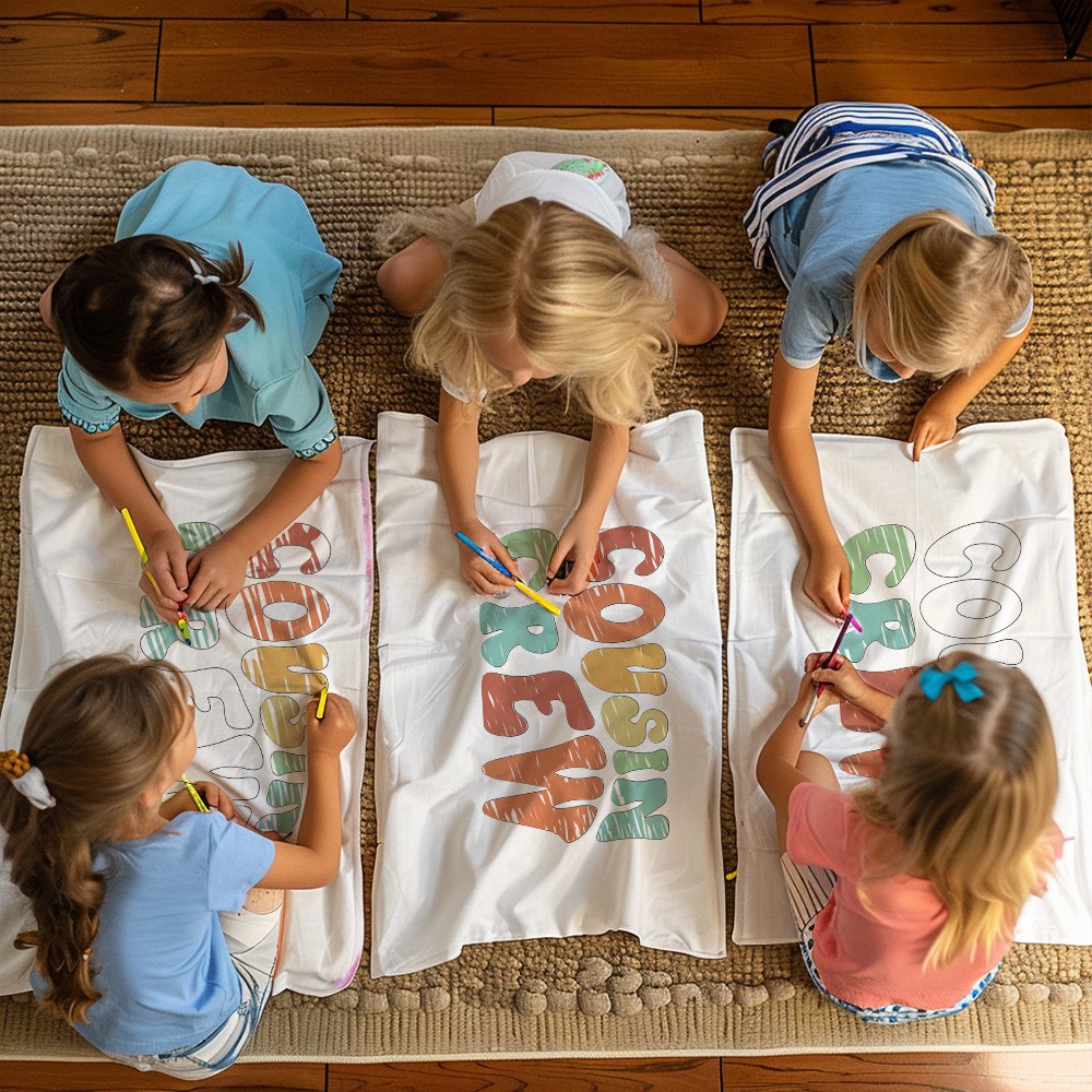 DIY Personalized Cousin Crew Pillowcase, Made for You to Color and Customize with Names, Perfect Family Party Gift