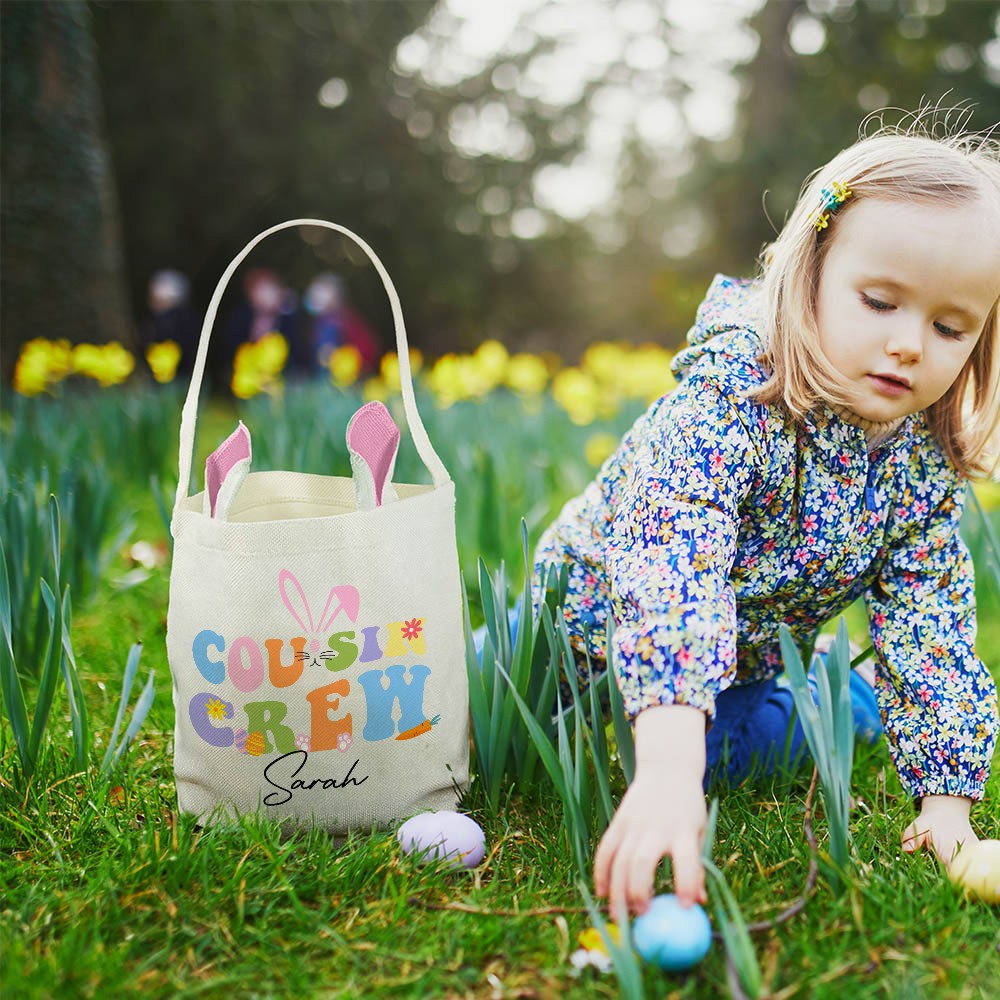 Personalized Cousin Crew Easter Egg Basket with Name, Custom Easter Egg Hunt Basket, Birthday Party Favors Gift for Kids