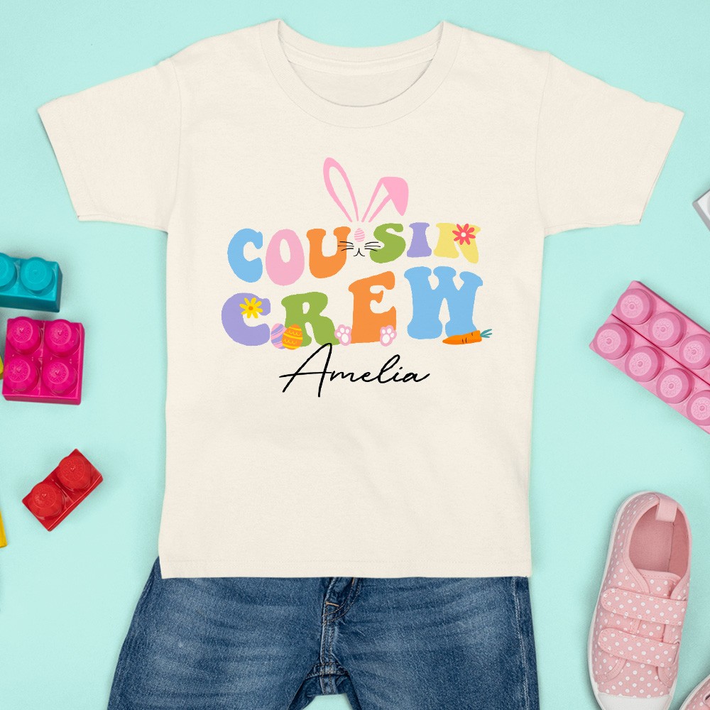 Personalized Cousin Crew Easter Kids T-Shirt Custom Name, Festive Shirt for Boys and Girls