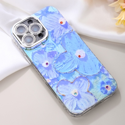 Glitter Flower iPhone Case with Rhinestones, Floral Bloom Cloud Case