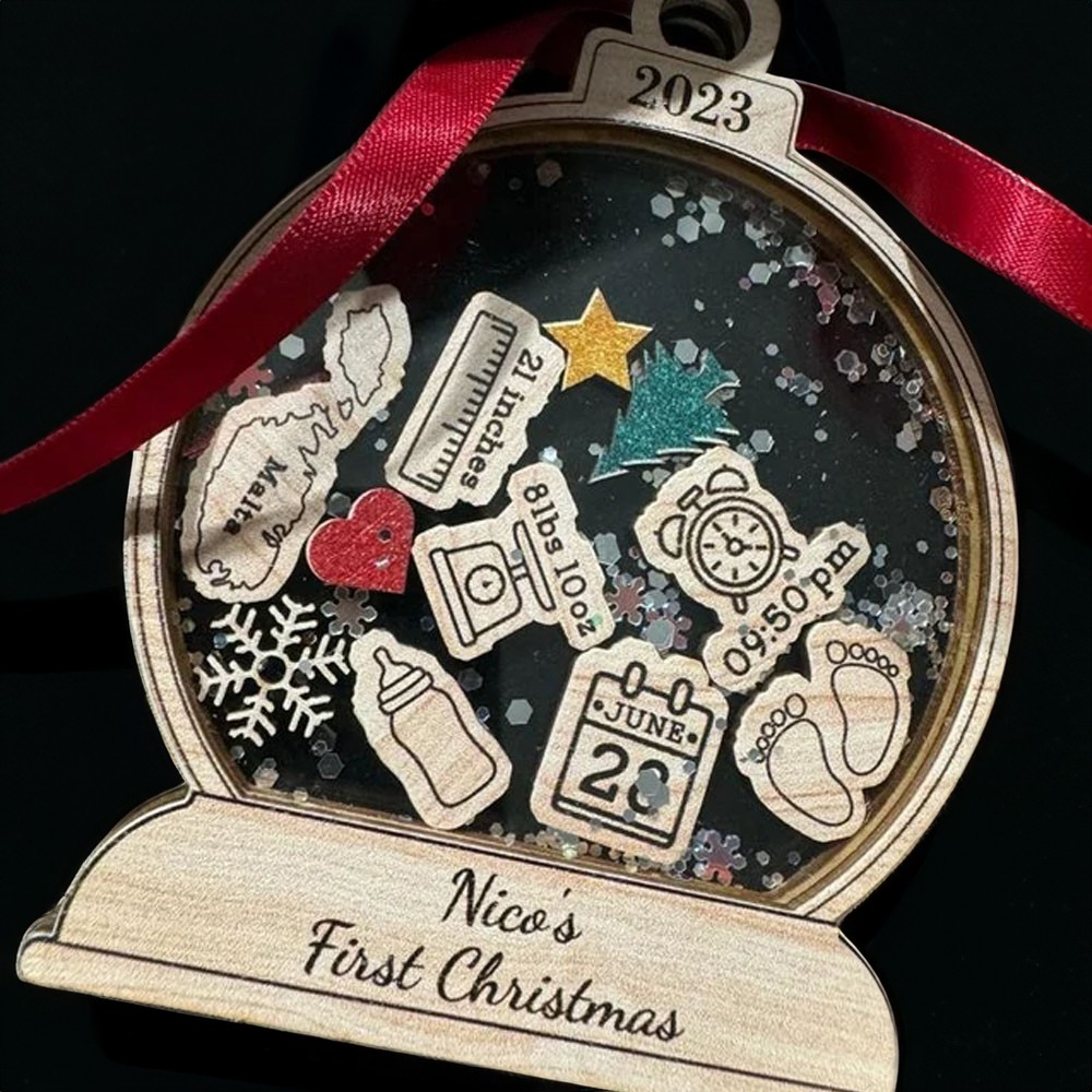 Boule De Noël Personnalisée "Premier Noël De Bébé" - Verre 8 Cm - Cadeau Nouveau-Né à Graver