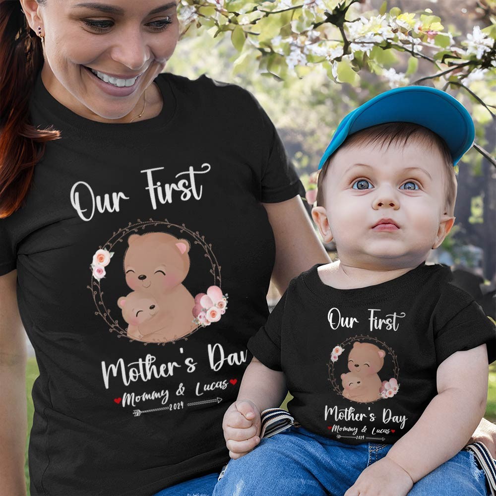 Vårt första mors dag mamma och bebis set/matchande skjorta, mamma och bebis present, mamma björnar, t-shirt Bodysuit Romper Babygrow väst set, ny mamma present, mors dag present
