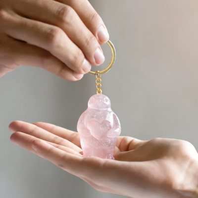 Personalized Initial Rose Quartz & Clear Quartz Penguin Keychains, Chakra 'Soulmate' Healing Crystal Set, Valentine's Day Gift for Him/Her/Couple