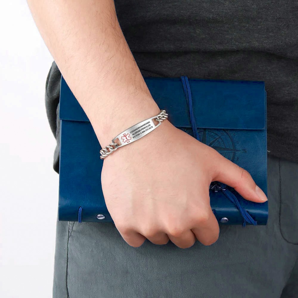 Custom Medical Bracelet, Waterproof Sport Alert ID Bracelet, Stainless