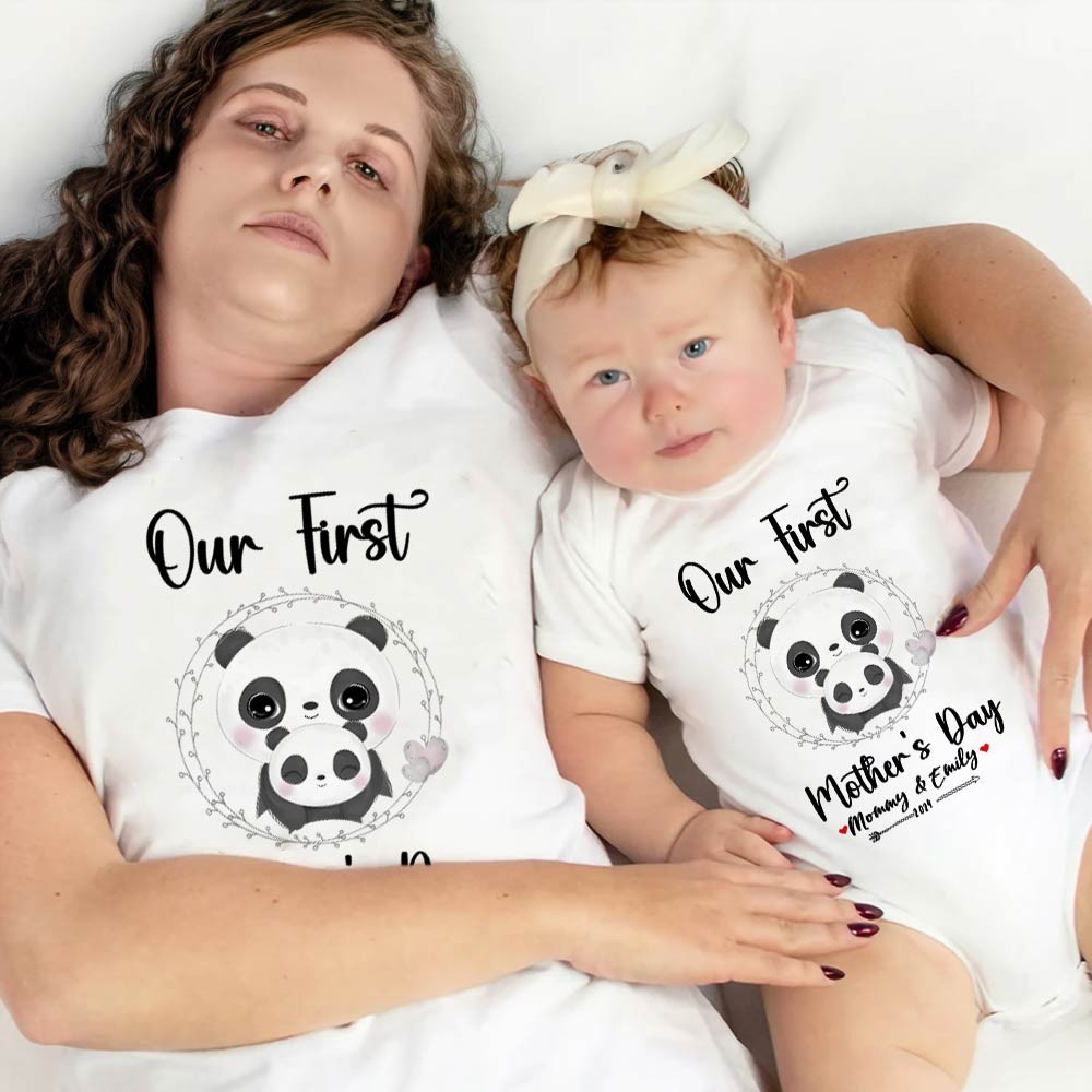 Our First Mother's Day Mom and Baby Set/Matching Shirt, Mummy and Baby Gift, Mama Baby Pandas, T-shirt Bodysuit Romper Babygrow Vest Set, New Mom Gift, Mother's Day Gift