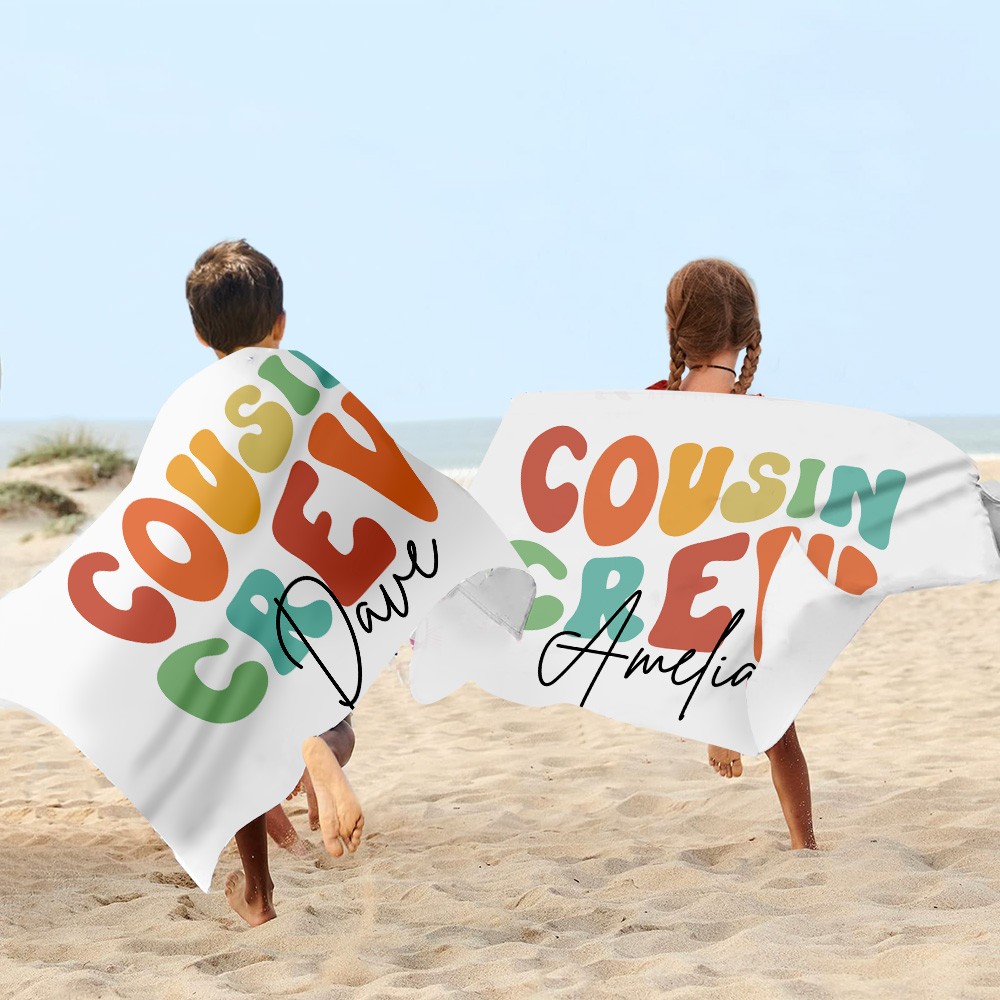 Personalized Name Cousin Crew Beach Towel, Perfect for Family Outings