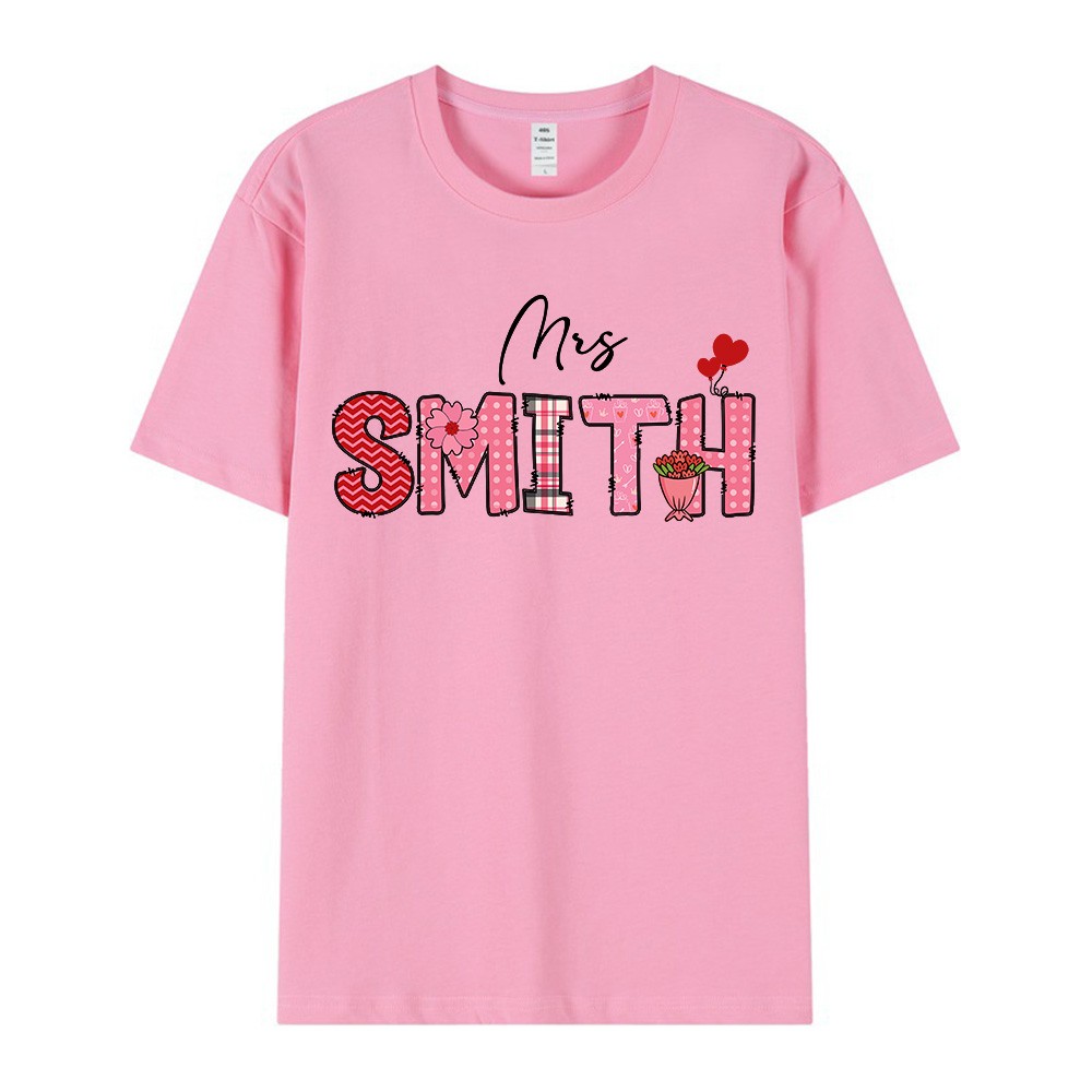 Customizable Name Teacher Valentine's Day T-Shirt and Sweatshirt, Personalized Love Heart Design Apparel for Educators, Cozy Gift for Teachers