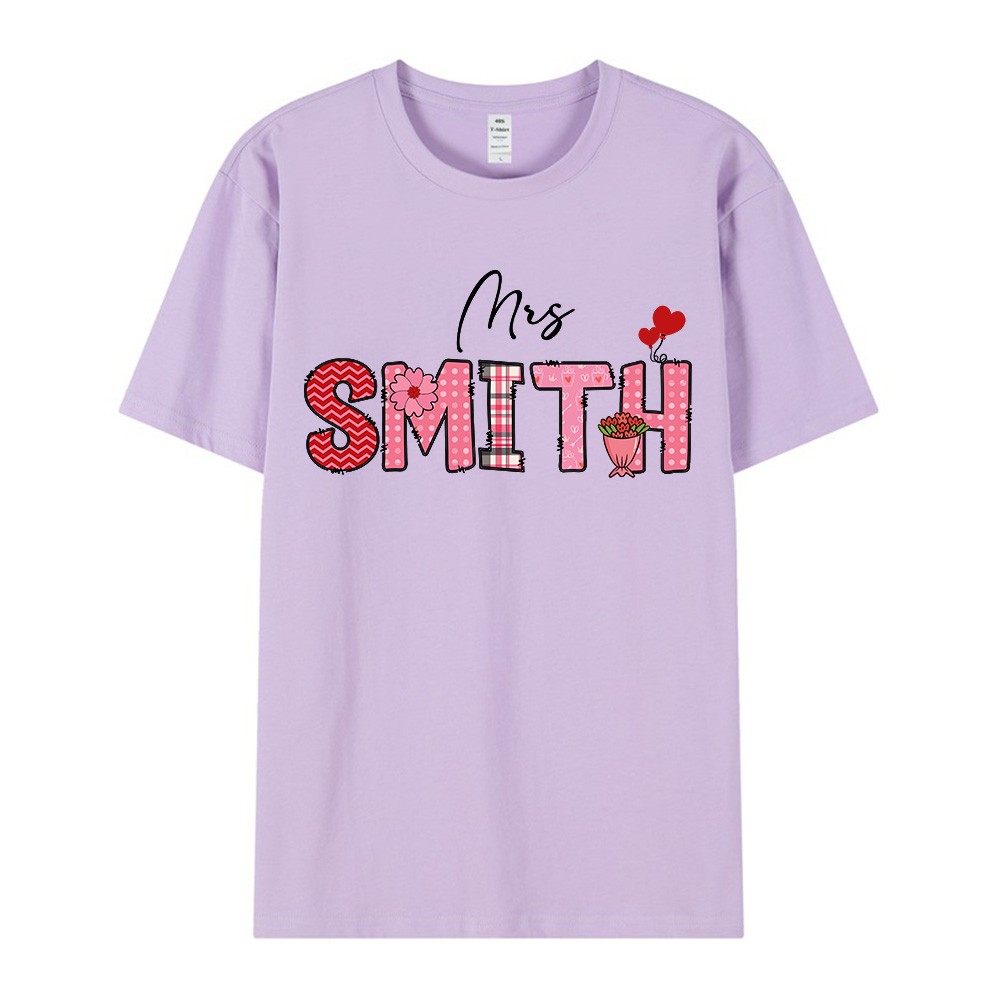 Customizable Name Teacher Valentine's Day T-Shirt and Sweatshirt, Personalized Love Heart Design Apparel for Educators, Cozy Gift for Teachers