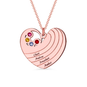 Personalized Heart Necklace with Birthstone&Name In Rose Gold