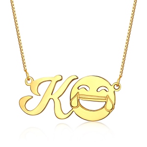 Personalized Memorial Initial Emoji Letter Necklace Sterling Silver in Gold