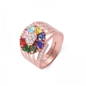 Personalized 8 Heart Birthstone Ring in Rose Gold