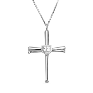 Engraved Silver Cross-Shield  Baseball Necklace