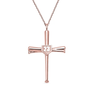 Engraved Baseball Cross Necklace Rose Gold