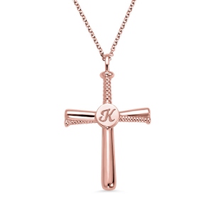 Personalized Baseball Cross Necklace Rose Gold