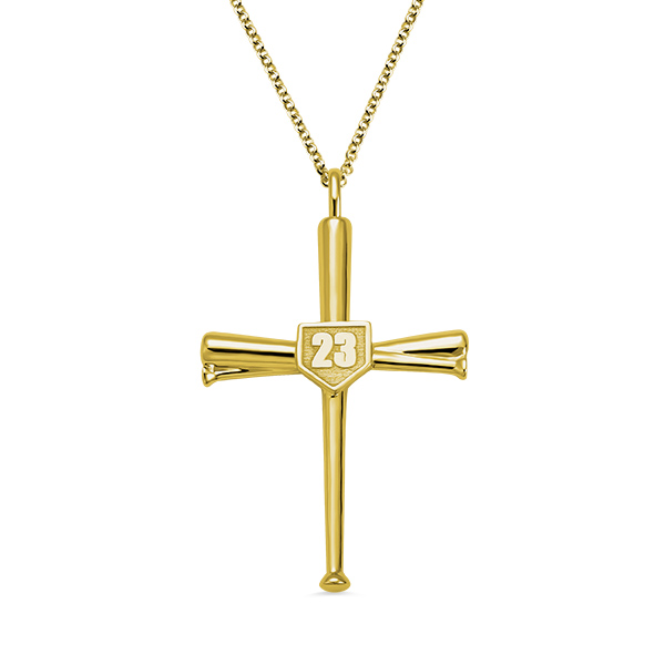 Engraved Baseball Cross Shield Necklace 