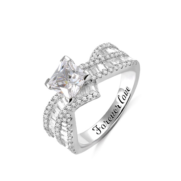 Engraved Princess Cut Gem Promise Ring 
