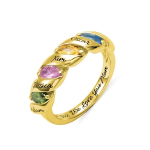 Engraved Mother's Twining Ring with 4 Horse Eye Birthstones