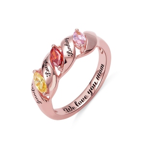 Engraved Mother's Twining Ring with 3 Horse Eye Birthstones
