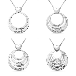 Personalized Family Stacked Circles Heart Necklace