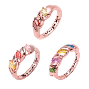 Engraved Mother's Twining Ring with 2-4 Horse Eye Birthstones in Rose Gold