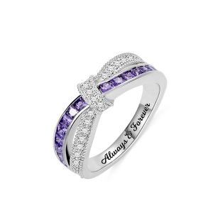 Engraved Cross-finger Birthstone Ring Sterling Silver