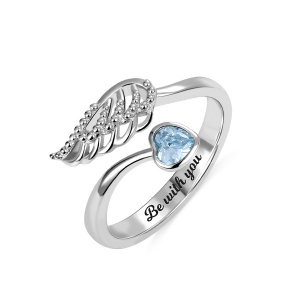 Personalized "Forever by My Side" Angel Wing Ring Sterling Silver