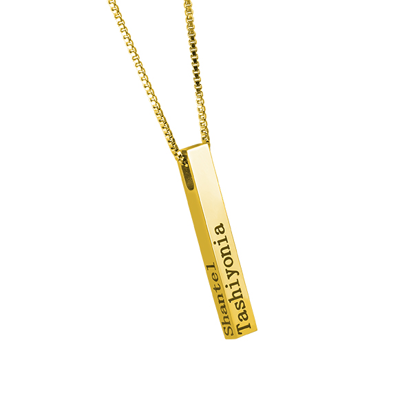 Engraved 4 Sides Bar Necklace for Men in Gold