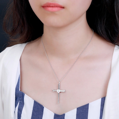 Engraved Double Side Baseball Cross Necklace