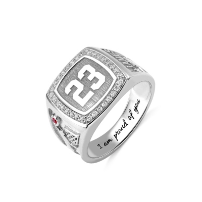 Basketball Signet Ring Engraved with Birthstone