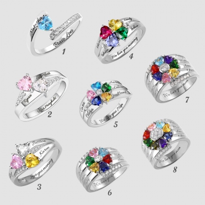 Personalized Heart Birthstone Ring With Engraving Silver