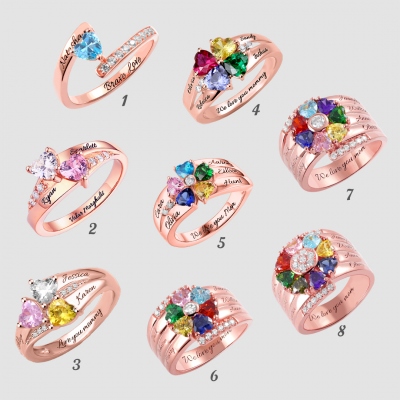 Personalized Heart Birthstone Ring With Engraving In Rose Gold