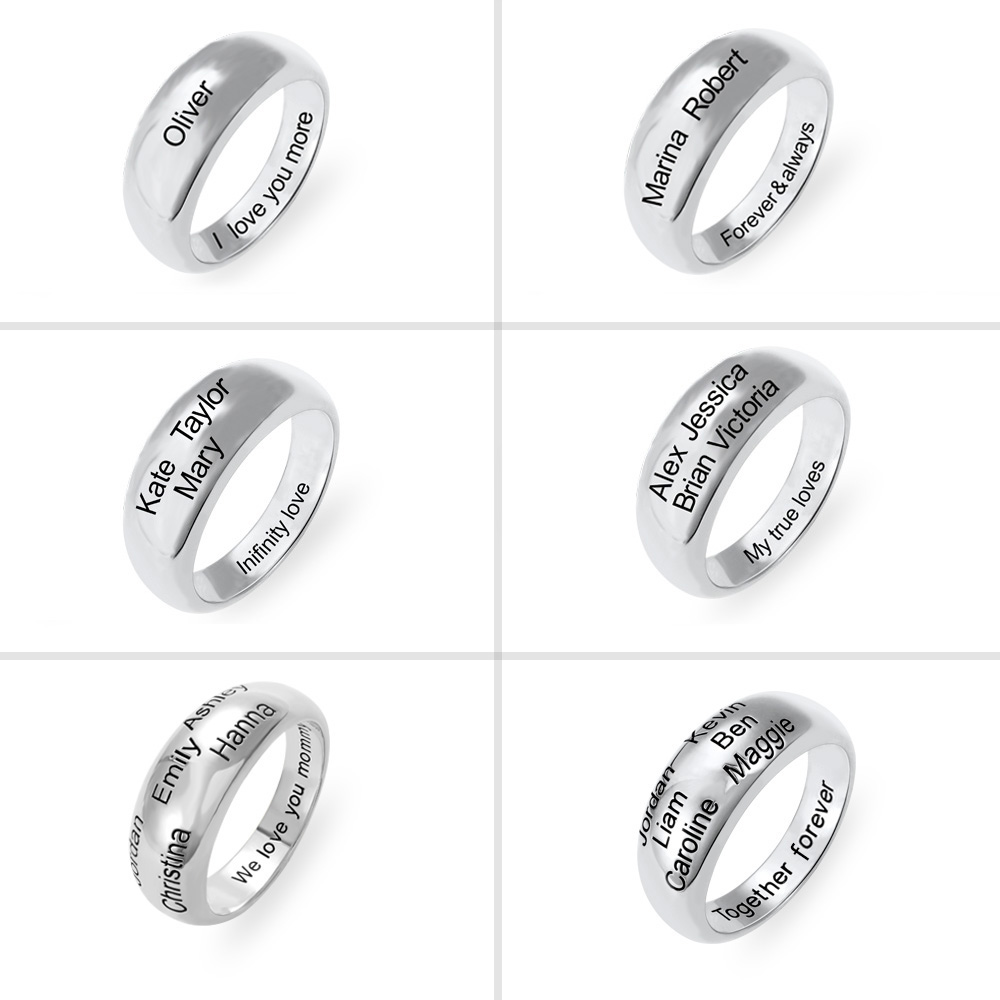 Personalized 1-6 Names Ring in Silver - GetNameNecklace