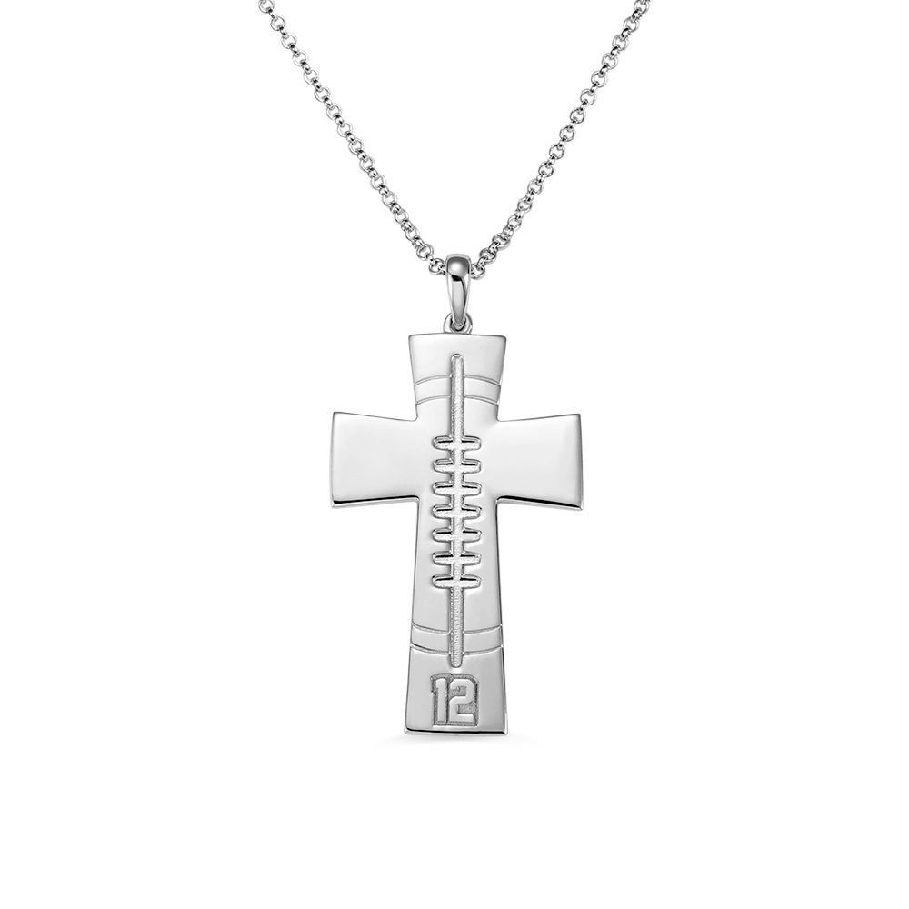 Engraved Football Cross Necklace