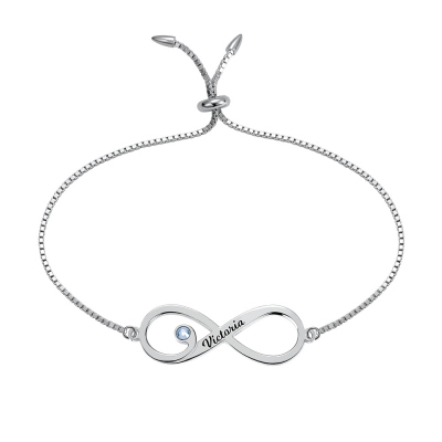 Collier Infini-1 Prénom et Pierre de Naisssance-Argent